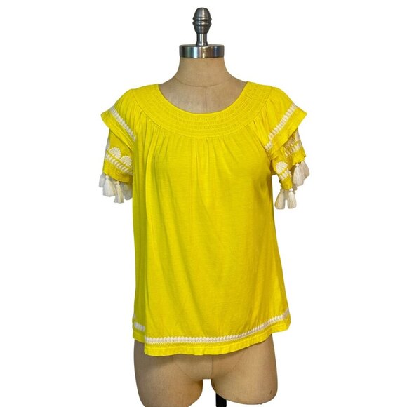Lilly Pulitzer NAILAH TOP Lillys Lemon Yellow Tassel Embroidery XS - Picture 4 of 9